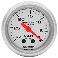 Auto Meter Ultra-Lite Series Vacuum Gauge 2-1/16" Full Sweep Mechanical 30 In Hg