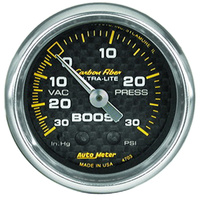 Auto Meter Carbon Fiber Series Boost/Vacuum Gauge 2-1/16" Mechanical 30 psi