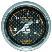 Auto Meter Carbon Fiber Series Fuel Pressure Gauge 2-1/16" Mechanical 0-15 psi
