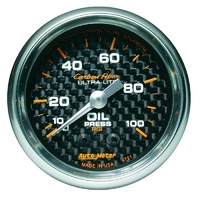 Auto Meter Carbon Fiber Series Oil Pressure Gauge 2-1/16" Mechanical 0-100 psi