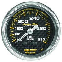 Auto Meter Carbon Fiber Oil Temperature Gauge 2-1/16" Mechanical 140-280°F
