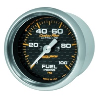 Auto Meter Carbon Fiber Series Fuel Pressure Gauge 2-1/16" Electric 0-100 psi