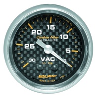 Auto Meter Carbon Fiber Series Vacuum Gauge 2-1/16" Mechanical 30 In. Hg. AU4784