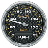 Auto Meter Carbon Fiber Series Speedometer 3-3/8" In-Dash Programmable 0-190 kph