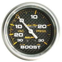 Auto Meter Carbon Fiber Series Boost/Vacuum Gauge 2-5/8" Mechanical 30 psi