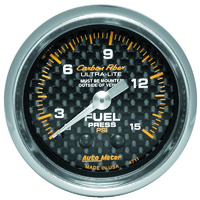 Auto Meter Carbon Fiber Series Fuel Pressure Gauge 2-5/8" Mechanical 0-15 psi