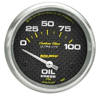 Auto Meter Carbon Fiber Series Oil Pressure Gauge 2-5/8" Electric 0-100 psi