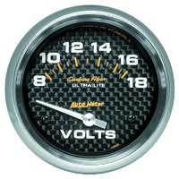 Auto Meter Carbon Fiber Series Voltmeter Gauge 2-5/8" Short Sweep 8-18 volts