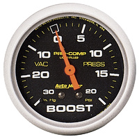 Auto Meter Pro-Comp Boost/Vacuum Gauge 2-5/8" Liquid Filled Mechanical 20 psi