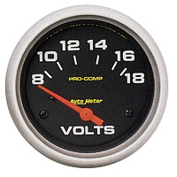 Auto Meter Pro-Comp Series Voltmeter Gauge 2-5/8" Short Sweep 8-18 volts AU5492
