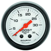 Auto Meter Phantom Series Boost Gauge 2-1/16" Full Sweep Mechanical 0-35 psi