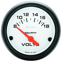 Auto Meter Phantom Series Voltmeter Gauge 2-1/16" Short Sweep 8-18 volts AU5791