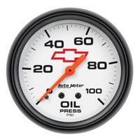 Auto Meter Chev Bow-Tie Oil Pressure Gauge 2-5/8" White Dial Mechanical 0-100psi