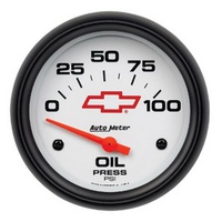 Auto Meter Chev Bow-Tie Oil Pressure Gauge 2-5/8" White Dial Electric 0-100 psi