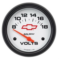 Auto Meter Chev Bow-Tie Voltmeter Gauge 2-5/8" White Dial Short Sweep 8-18 Volts