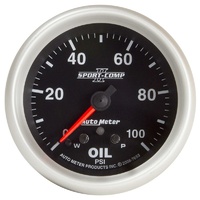 Auto Meter Sport-Comp II Oil Pressure Gauge 2-5/8" Full Sweep Electric 0-100 psi