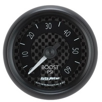 Auto Meter GT Series Boost Gauge 2-1/16" Black Carbon Fiber Mechanical 0-60 psi