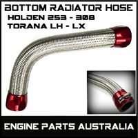 Silver Braided Bottom Radiator Hose Red Ends Holden 253 308 Torana LH LX 4.2 5.0