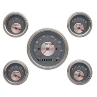 Classic Instruments Silver Series 5 Gauge Set Kit Includes 3-3/8" KPH Speedo With 2-1/8" Accessories Gauges, Curved Glass CISS00SLC