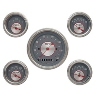Classic Instruments Silver Series 5 Gauge Set Kit Includes 3-3/8" KPH Speedo With 2-1/8" Accessories Gauges, Curved Glass CISS00SLC