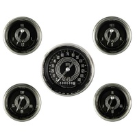 Classic Instruments V8 Red Steelie 5 Gauge Set Kit Includes 3-3/8" KPH Speedo With 2-1/8" Accessories Gauges, Curved Glass CIV8SR00SHC