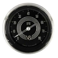 Classic Instruments V8 Red Steelie 3-3/8 Tacho 8000 RPM, Curved Glass CIV8SR80SHC