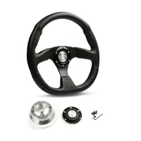 SAAS Steering Wheel Leather 14" ADR Black Flat Bottom D1-SWB-F and SAAS billet boss kit for Holden Monaro HQ HJ HX 1971-1980