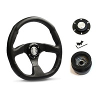 SAAS Steering Wheel Leather 14" ADR Black Flat Bottom D1-SWB-F and SAAS boss kit for Nissan Patrol GQ 1988-1997