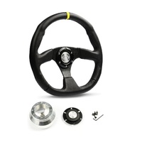 SAAS Steering Wheel Leather 14" ADR Black Flat Bottom + Indicator D1-SWB-F2 and SAAS billet boss kit for Buick All Models 1967-1968