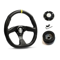 SAAS Steering Wheel Leather 14" ADR Black Flat Bottom + Indicator D1-SWB-F2 and SAAS boss kit for ididit GM Style Aftermarket Steering Columns 0