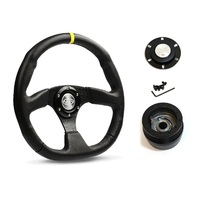 SAAS Steering Wheel Leather 14" ADR Black Flat Bottom + Indicator D1-SWB-F2 and SAAS boss kit for Leyland Mini 850 Cooper S Deluxe 1962-1972
