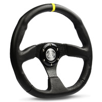SAAS Steering Wheel Leather 14" ADR Black Flat Bottom + Indicator D1-SWB-F2