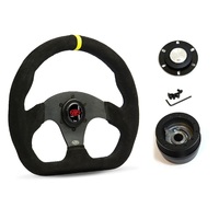SAAS Steering Wheel Suede 13" ADR Black Flat Bottom + Indicator D1-SWB-F33 and SAAS boss kit for Holden Commodore VB VC VH 1980-1984