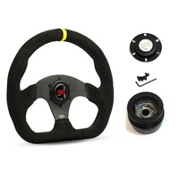 SAAS Steering Wheel Suede 13" ADR Black Flat Bottom + Indicator D1-SWB-F33 and SAAS boss kit for Holden Torana LJ- LH LX UC TA 1972-1983