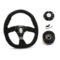 SAAS Steering Wheel Suede 14" ADR Black Flat Bottom D1-SWB-FS and SAAS boss kit for Ford Falcon EA EB ED XR6 1988-1994
