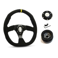 SAAS Steering Wheel Suede 14" ADR Black Flat Bottom + Indicator D1-SWB-FS2 and SAAS boss kit for Chevrolet Camaro 1967