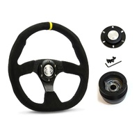 SAAS Steering Wheel Suede 14" ADR Black Flat Bottom + Indicator D1-SWB-FS2 and SAAS boss kit for Holden Commodore VB VC VH 1980-1984
