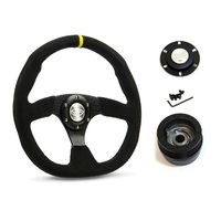 SAAS Steering Wheel Suede 14" ADR Black Flat Bottom + Indicator D1-SWB-FS2 and SAAS boss kit for Holden Rodeo TF 1988-2003