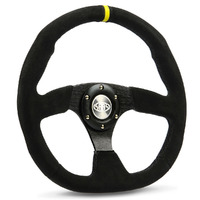 SAAS Steering Wheel Suede 14" ADR Black Flat Bottom + Indicator D1-SWB-FS2