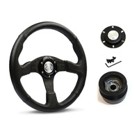 SAAS Steering Wheel Leather 14" ADR Black Spoke D1-SWB-R and SAAS boss kit for Nissan Patrol MQ 1980-1985
