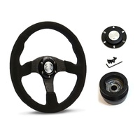 SAAS Steering Wheel Suede 14" ADR Black Spoke D1-SWB-RS and SAAS boss kit for Holden Rodeo TF 1988-2003
