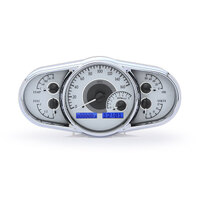 Dakota Digital Gauge Kit Universal 5 in. x 10 in. Multi-level Elliptical Analog Silver Background Alloy Style Face Blue Display VHX-1016-S-B