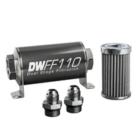 Deatsch Werks In-line fuel filter element and housing kit stainless steel 100 micron -8AN 110mm. Universal