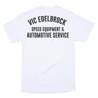 Edelbrock T-Shirt Short Sleeve Cotton White Speed and Service Men's Medium Each EB289186