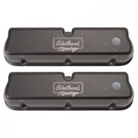 Edelbrock Valve Covers Victor Tall Aluminium Black Racing Logo For Ford Small Block Windsor (Except Boss) EB41263
