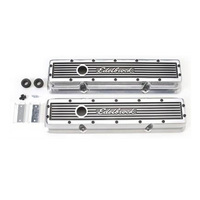 Edelbrock Valve Covers Elite Series Tall Profile Aluminium Polished Ribbed Logo For Chevrolet Small Block Pair EB4249