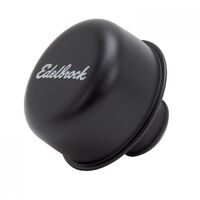 Edelbrock Valve Cover Breather Push-In Round Steel Black Logo Each EB4403