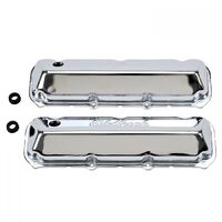 Edelbrock Valve Covers Signature Series Stock Height Steel Chrome Logo For Ford 385 Series Big Block Pair EB4463