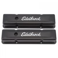 Edelbrock Valve Covers Signature Series Tall Steel Black Powdercoated Logo For Chevrolet Small Block Pair EB4643