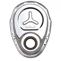 Edelbrock Timing Cover 1-Piece with Welded Reinforcement Plate Steel Chrome For Chevrolet Small Block Each EB4860
